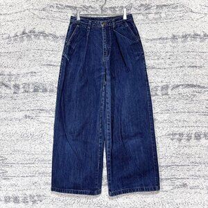 Shaggy Denim Pants Baggy Jeans Wide Leg Pleated High Waist Navy Size M